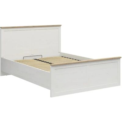 Pegane Lit coffre 160x200 lit adulte 2 places avec sommier et rangement, coloris Blanc pin andersen/Chêne clair - Longueur 208,5 x Profondeur 165 x Hauteur 110,5/57,5 cm - Publicité Pegane Lit coffre 160x200 lit adulte 2 places avec sommier et rangement, coloris Blanc pin andersen/Chêne clair - Longueur 208,5 x Profondeur 165 x Hauteur 110,5/57,5 cm - Publicité