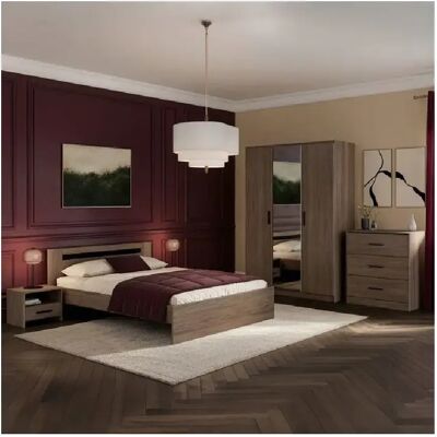 PARISOT AZUKA - Chambre adulte 140x190 - Lit, 2 chevets, commode et armoire - Publicité PARISOT AZUKA - Chambre adulte 140x190 - Lit, 2 chevets, commode et armoire - Publicité