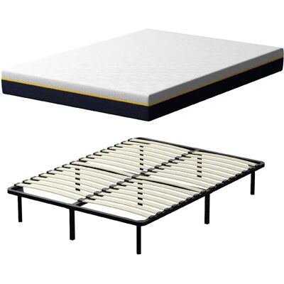 TEENO Matelas double en mousse de 21 cm + sommier à lattes de 16 rangs 140x190 cm - Publicité TEENO Matelas double en mousse de 21 cm + sommier à lattes de 16 rangs 140x190 cm - Publicité