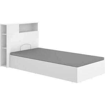 Pegane Lit coffre 90x190 avec tête de lit et rangement intégré – Sommier relevable – - Publicité Pegane Lit coffre 90x190 avec tête de lit et rangement intégré – Sommier relevable – - Publicité