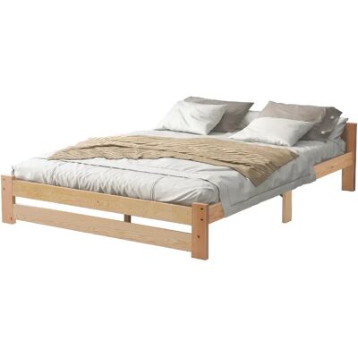 STILVORA Lit futon 140/200 cm naturel en bois massif avec tête de lit et sommier - Publicité STILVORA Lit futon 140/200 cm naturel en bois massif avec tête de lit et sommier - Publicité
