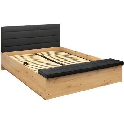 Pegane Lit coffre adulte 140 x 200 cm avec sommier relevable coloris Chêne artisan / Noir - Publicité Pegane Lit coffre adulte 140 x 200 cm avec sommier relevable coloris Chêne artisan / Noir - Publicité