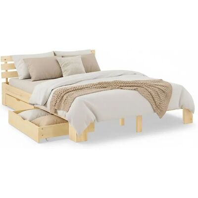 Homestyle4U Lit en Bois 160x200 cm Naturel - Lit Double avec 2 Tiroirs de Rangement et avec Matelas - Massif - Publicité Homestyle4U Lit en Bois 160x200 cm Naturel - Lit Double avec 2 Tiroirs de Rangement et avec Matelas - Massif - Publicité