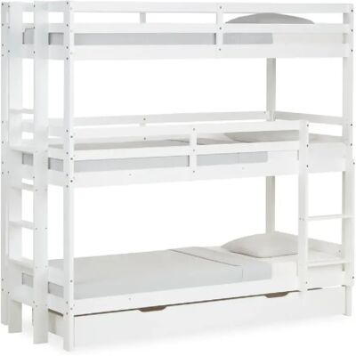 HOMESTYLE4U Lit superposé triple avec matelas - 90x200 cm - Publicité HOMESTYLE4U Lit superposé triple avec matelas - 90x200 cm - Publicité