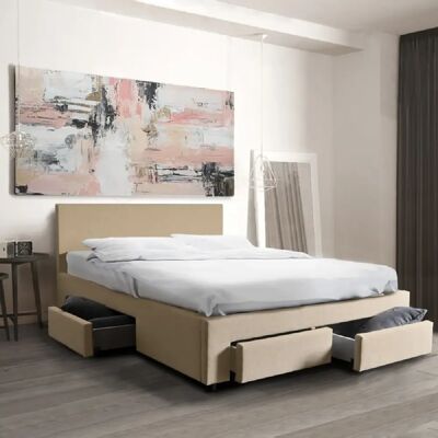 Le Quai Des Affaires Lit LUGANO 160x200 + 1 sommier + 4 tiroirs / Beige - Publicité Le Quai Des Affaires Lit LUGANO 160x200 + 1 sommier + 4 tiroirs / Beige - Publicité
