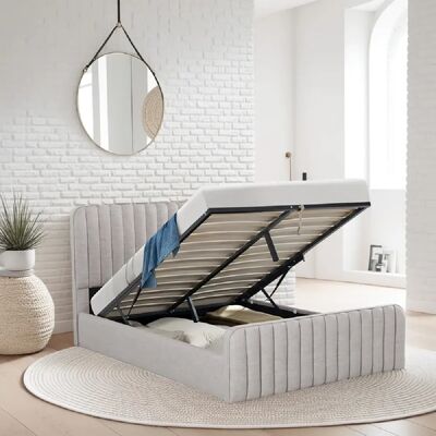 Le Quai Des Affaires Lit coffre 140x190 cm NEVA + 1 sommier / Gris clair - Publicité Le Quai Des Affaires Lit coffre 140x190 cm NEVA + 1 sommier / Gris clair - Publicité