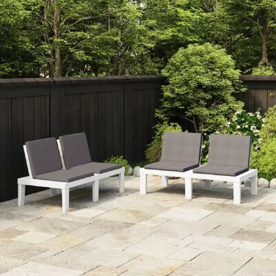 Bancs de jardin en plastique blanc 2 pièces avec coussins - Publicité Bancs de jardin en plastique blanc 2 pièces avec coussins - Publicité