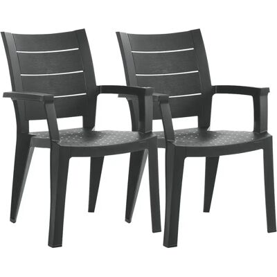 Pegane Lot de 2 chaises de jardin empilables - Gris - Publicité Pegane Lot de 2 chaises de jardin empilables - Gris - Publicité