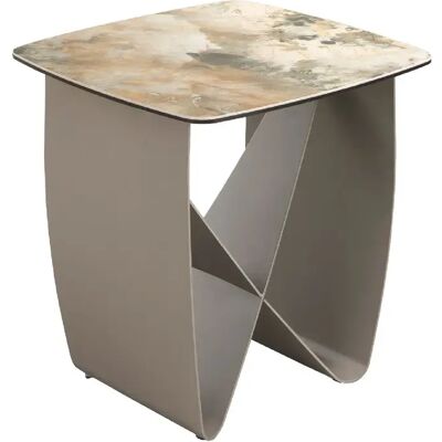 Angel Cerda Table d'angle carrée en marbre porcelaine et acier taupe métallique - Publicité Angel Cerda Table d'angle carrée en marbre porcelaine et acier taupe métallique - Publicité