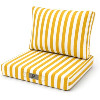 Déco Arts Coussins pour salon de jardin déhoussable 60x60cm Rayure jaune - Publicité Déco Arts Coussins pour salon de jardin déhoussable 60x60cm Rayure jaune - Publicité
