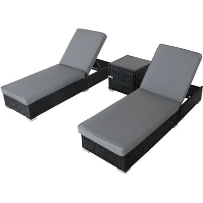 Monstershop Ensemble Bains de Soleil Polyrotin Noir 3 Pièces Table d'Appoint Jardin Piscine - Publicité Monstershop Ensemble Bains de Soleil Polyrotin Noir 3 Pièces Table d'Appoint Jardin Piscine - Publicité