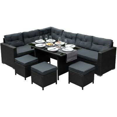 Ensemble de Mobilier de Jardin en Rotin Noir 9 Places Imperméable - Publicité Ensemble de Mobilier de Jardin en Rotin Noir 9 Places Imperméable - Publicité