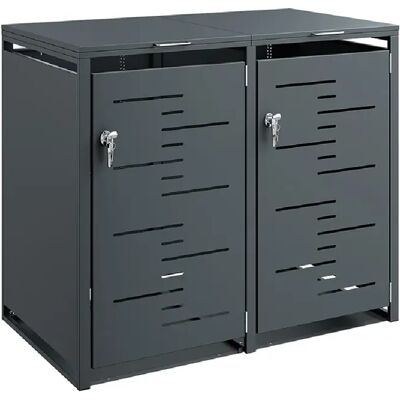 SoBuy Cassone pour poubelles double avec couvercle relevable gris foncé - Publicité SoBuy Cassone pour poubelles double avec couvercle relevable gris foncé - Publicité