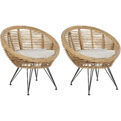 Beliani Ensemble de 2 Chaises de Jardin - Rotin Naturel - Beige Clair - Intérieur Extérieur - Style Boho - Publicité Beliani Ensemble de 2 Chaises de Jardin - Rotin Naturel - Beige Clair - Intérieur Extérieur - Style Boho - Publicité