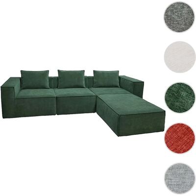 Mendler Canapé en L HWC-O54, canapé lounge avec ottomane, modulable à droite/gauche, tissu/textile 63x270x190cm ~ vert - Publicité Mendler Canapé en L HWC-O54, canapé lounge avec ottomane, modulable à droite/gauche, tissu/textile 63x270x190cm ~ vert - Publicité