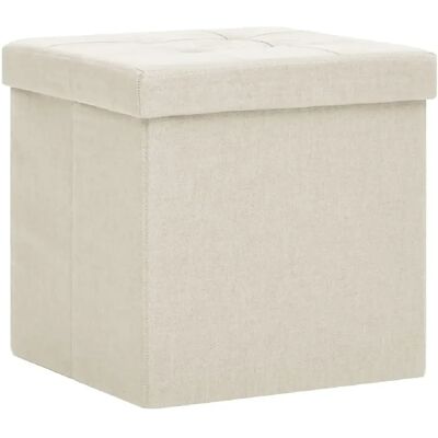 Decoshop26 Pouf de rangement tissu - Crème - Publicité Decoshop26 Pouf de rangement tissu - Crème - Publicité