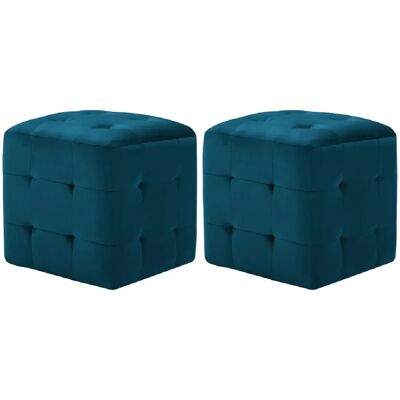 Decoshop26 Lot de 2 poufs velours - Bleu - Publicité Decoshop26 Lot de 2 poufs velours - Bleu - Publicité