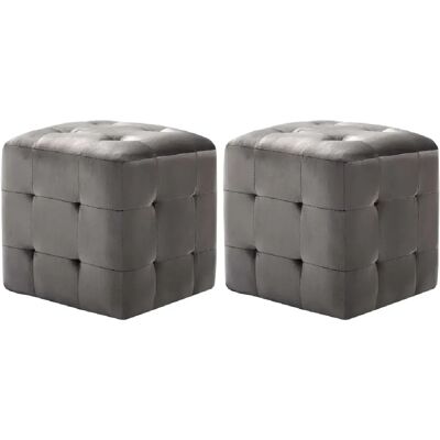 Decoshop26 Lot de 2 poufs velours - Gris - Publicité Decoshop26 Lot de 2 poufs velours - Gris - Publicité