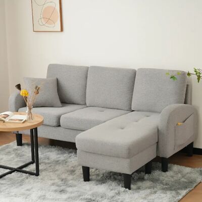 OKWISH Canapé d'angle, canapé 3 places, tissu en coton et lin, pieds en plastique, pour salon, appartement et bureau, gris - Publicité OKWISH Canapé d'angle, canapé 3 places, tissu en coton et lin, pieds en plastique, pour salon, appartement et bureau, gris - Publicité