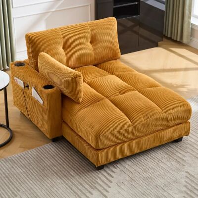 OKWISH Canapé rembouré, canapé jaune avec revêtement à rayures, avec accoudoirs, 2 porte-gobelets, 2 poches latérales, port USB, velours, pour salon, chambre - Publicité OKWISH Canapé rembouré, canapé jaune avec revêtement à rayures, avec accoudoirs, 2 porte-gobelets, 2 poches latérales, port USB, velours, pour salon, chambre - Publicité
