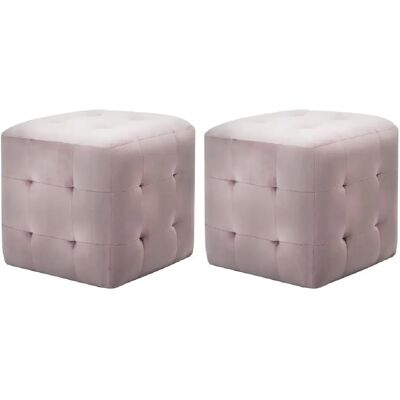 Decoshop26 Lot de 2 poufs velours - Rose - Publicité Decoshop26 Lot de 2 poufs velours - Rose - Publicité