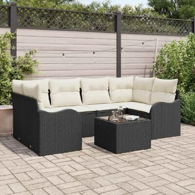 vidaXL Ensemble de canapé de jardin avec coussin 7 pcs Noir et Crème - Publicité vidaXL Ensemble de canapé de jardin avec coussin 7 pcs Noir et Crème - Publicité