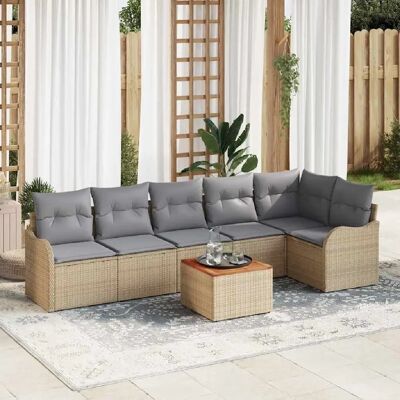 vidaXL Ensemble de canapé de jardin avec coussin 7 pcs Beige polyrotin - Publicité vidaXL Ensemble de canapé de jardin avec coussin 7 pcs Beige polyrotin - Publicité