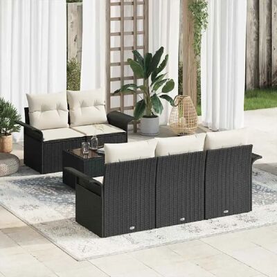vidaXL Ensemble de canapé de jardin avec coussin 6 pcs Noir et Crème - Publicité vidaXL Ensemble de canapé de jardin avec coussin 6 pcs Noir et Crème - Publicité