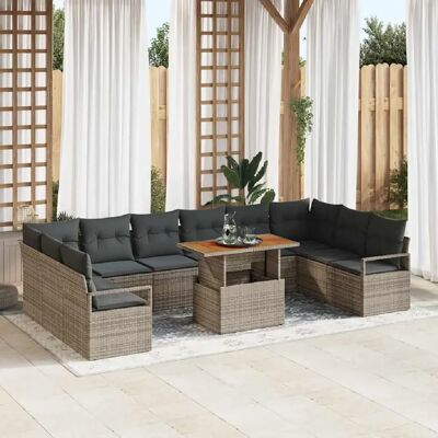 vidaXL Ensemble de canapé de jardin avec coussin 11 pcs Gris et marron - Publicité vidaXL Ensemble de canapé de jardin avec coussin 11 pcs Gris et marron - Publicité