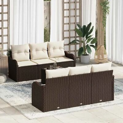vidaXL Ensemble de canapé de jardin avec coussin 7 pcs Marron et Crème - Publicité vidaXL Ensemble de canapé de jardin avec coussin 7 pcs Marron et Crème - Publicité