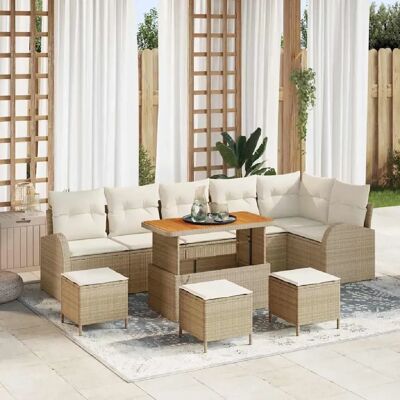 vidaXL Ensemble de canapé de jardin avec coussin 10 pcs Beige et crème - Publicité vidaXL Ensemble de canapé de jardin avec coussin 10 pcs Beige et crème - Publicité