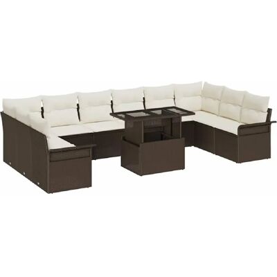 vidaXL Ensemble de canapé de jardin 11 pcs Marron Poly Rattan - Publicité vidaXL Ensemble de canapé de jardin 11 pcs Marron Poly Rattan - Publicité