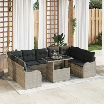 vidaXL Ensemble de canapé de jardin 10 pcs Gris clair Poly Rattan - Publicité vidaXL Ensemble de canapé de jardin 10 pcs Gris clair Poly Rattan - Publicité