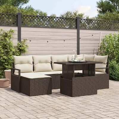 vidaXL Ensemble de canapé de jardin avec coussin 7 pcs Marron et crème - Publicité vidaXL Ensemble de canapé de jardin avec coussin 7 pcs Marron et crème - Publicité