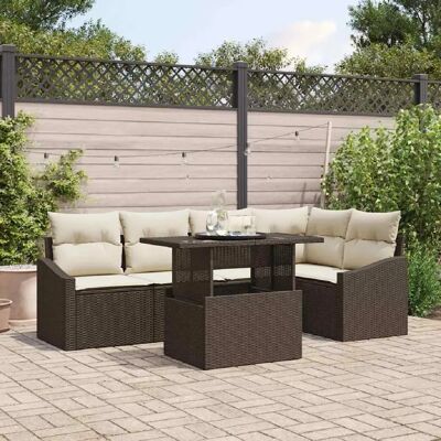 vidaXL Ensemble de canapé de jardin avec coussin 6 pcs Marron et crème - Publicité vidaXL Ensemble de canapé de jardin avec coussin 6 pcs Marron et crème - Publicité
