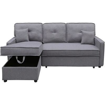 Pegane Canapé lit, canapé d'angle de salon avec accoudoirs en tissu coloris gris - Longueur 202 x profondeur 135 x hauteur 90 cm - Publicité Pegane Canapé lit, canapé d'angle de salon avec accoudoirs en tissu coloris gris - Longueur 202 x profondeur 135 x hauteur 90 cm - Publicité