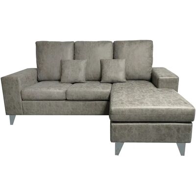 Pegane Canapé d'angle 3 places réversible en simili-cuir coloris gris - Publicité Pegane Canapé d'angle 3 places réversible en simili-cuir coloris gris - Publicité