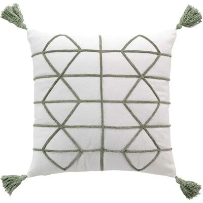 Paris Prix Housse de Coussin à Pompons Soho 40x40cm Naturel & Vert - Publicité Paris Prix Housse de Coussin à Pompons Soho 40x40cm Naturel & Vert - Publicité