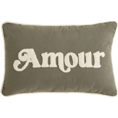 ATMOSPHERA Coussin Déco Brodé Chéri 38x58cm Kaki - Publicité ATMOSPHERA Coussin Déco Brodé Chéri 38x58cm Kaki - Publicité