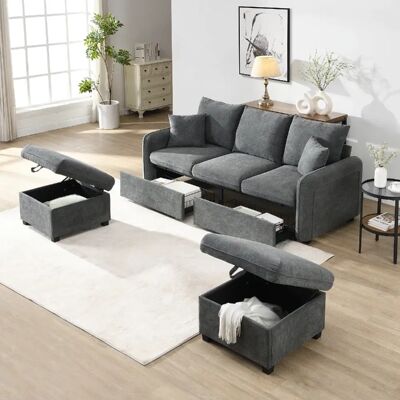 OKWISH Canapé 3 Places 188x82 cm - Poufs mobiles - Gris - Publicité OKWISH Canapé 3 Places 188x82 cm - Poufs mobiles - Gris - Publicité