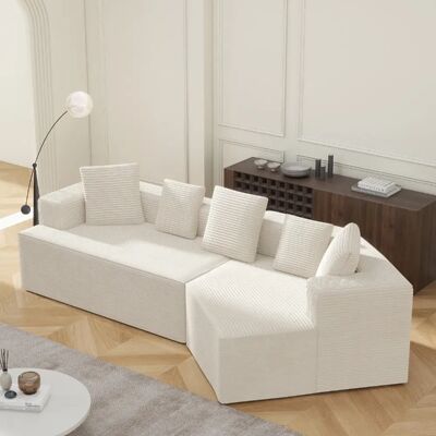 OKWISH Canapé 5 Places 307x95 cm - Tissu velours côtelé - Blanc - Publicité OKWISH Canapé 5 Places 307x95 cm - Tissu velours côtelé - Blanc - Publicité