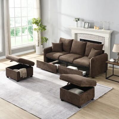 OKWISH Canapé 3 Places 188x82 cm - Poufs mobiles - Brun - Publicité OKWISH Canapé 3 Places 188x82 cm - Poufs mobiles - Brun - Publicité