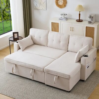 Okwish Canapé droit convertible 3 places - Beige - Publicité Okwish Canapé droit convertible 3 places - Beige - Publicité