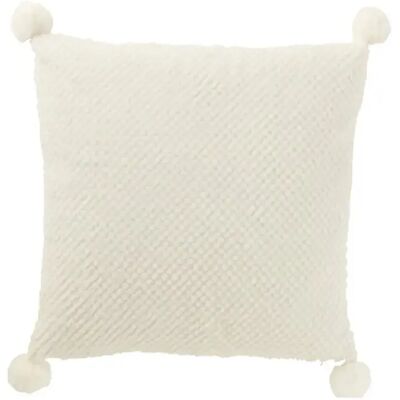 J-Line Coussin carré avec pompons en polyester blanc 45x45x13 cm - Publicité J-Line Coussin carré avec pompons en polyester blanc 45x45x13 cm - Publicité