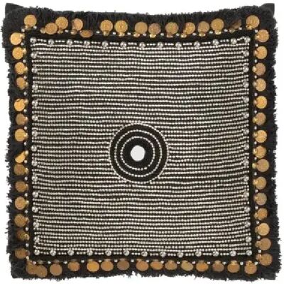 J-Line Coussin avec perle en coton noir 45x45x11 cm - Publicité J-Line Coussin avec perle en coton noir 45x45x11 cm - Publicité