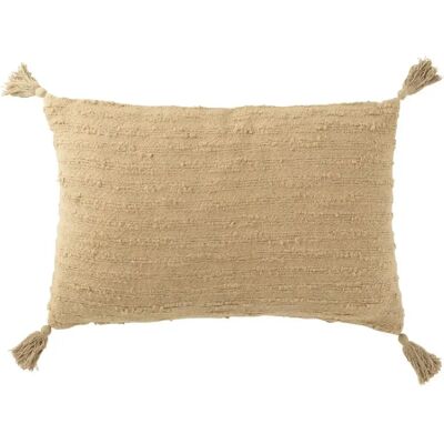 J-Line Coussin rectangulaire avec floches en coton beige 60x40x12 cm - Publicité J-Line Coussin rectangulaire avec floches en coton beige 60x40x12 cm - Publicité