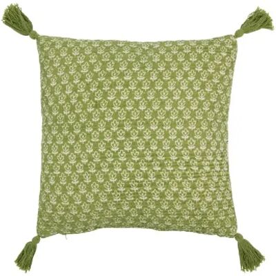 J-Line Coussin fleurs+floches en coton vert 45x45x12 cm - Publicité J-Line Coussin fleurs+floches en coton vert 45x45x12 cm - Publicité