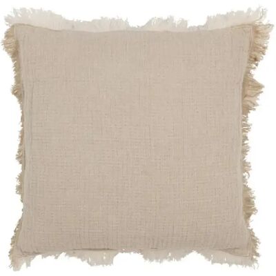 J-Line Coussin franges en mousseline de coton beige foncé 45x45x12 cm - Publicité J-Line Coussin franges en mousseline de coton beige foncé 45x45x12 cm - Publicité