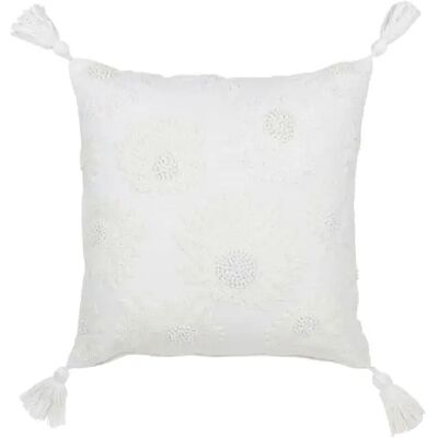 J-Line Coussin fleurs+floches en coton blanc 45x45x15 cm - Publicité J-Line Coussin fleurs+floches en coton blanc 45x45x15 cm - Publicité