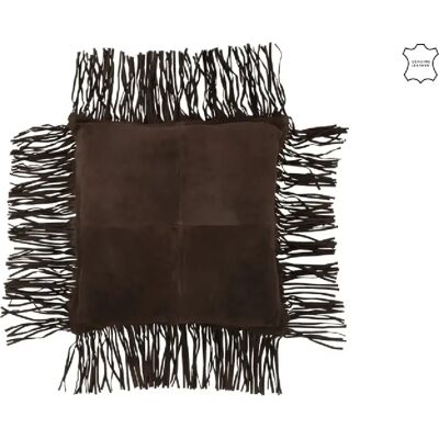 J-Line Coussin à franges en cuir marron 45x45x8 cm - Publicité J-Line Coussin à franges en cuir marron 45x45x8 cm - Publicité
